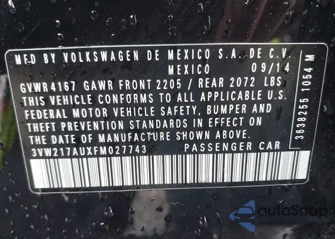 2015 Volkswagen Golf Tsi Sel 4-Door из США, поврежденный, VIN 3VW217AUXFM027743